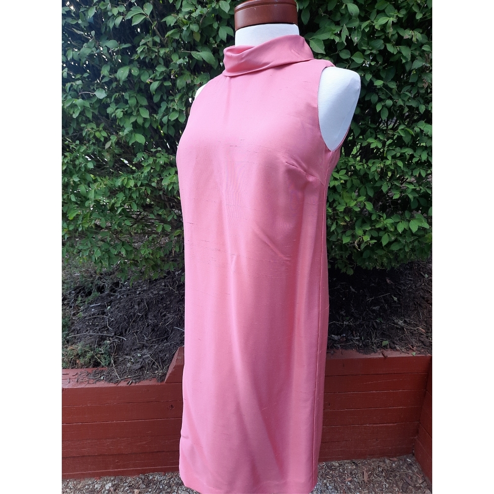 Talbots Dupion Silk Sleeveless Sheath Dress Mock Neck Shift Petite 6 Pink NEW